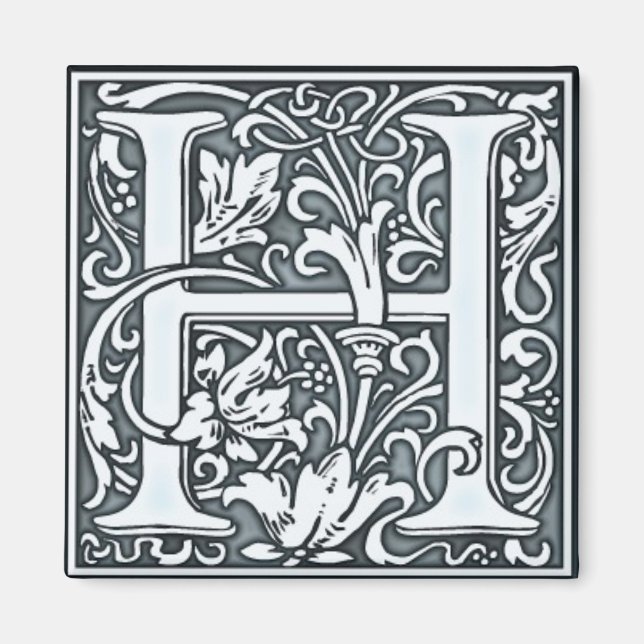 Aimant monogramme argenté florissant - H (Devant)