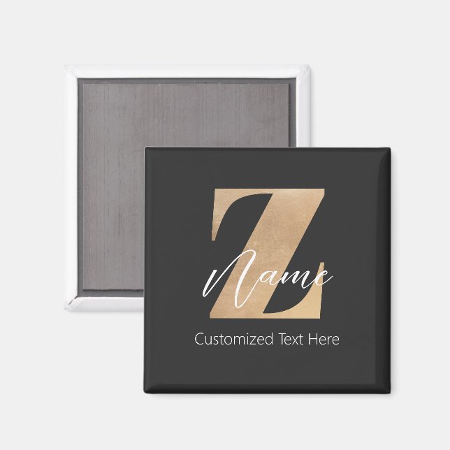 Aimant Monogramme avec initiale Z et nom personnalisé (Recto/Verso)