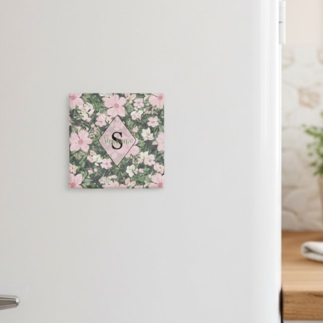 Aimant Monogramme botanique rose vintage (Créateur téléchargé)
