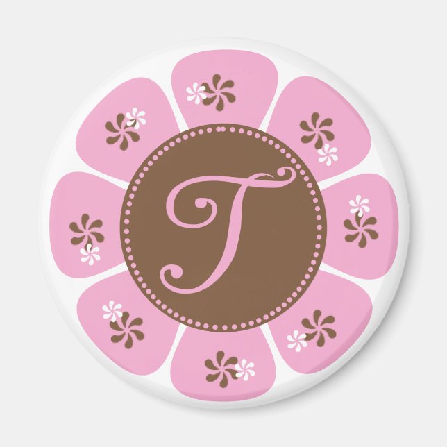 Aimant Monogramme Brown et rose T (Devant)