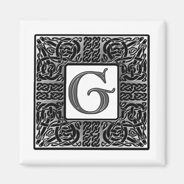 Aimant Monogramme Celtique "G" argenté (Devant)