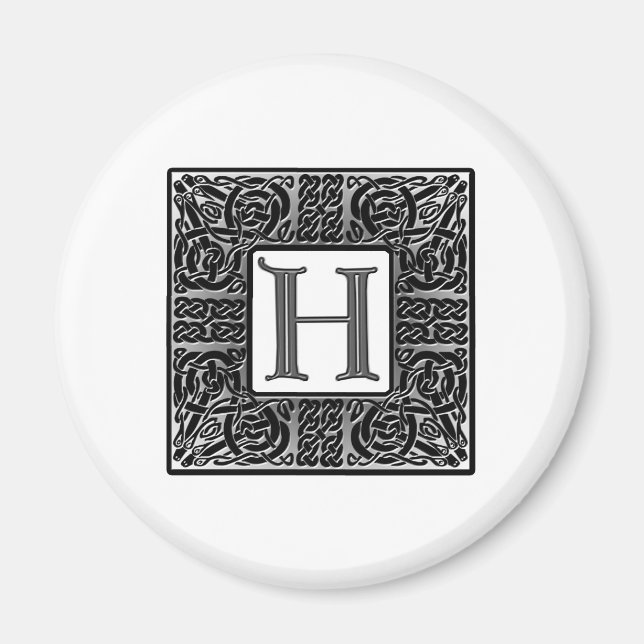 Aimant Monogramme Celtique "H" argenté (Devant)