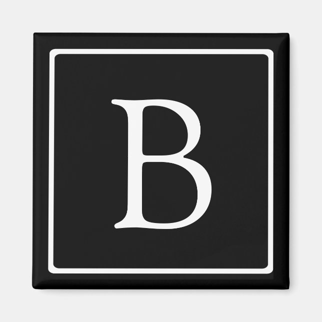 Aimant Monogramme Classique Simple | Noir avec Texte Blan (Devant)