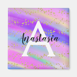 Aimant Monogramme coloré de la Parties scintillant d'or 