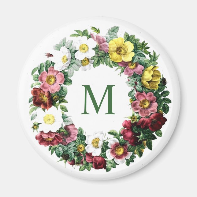 Aimant Monogramme Couronne Florale Vintage (Devant)
