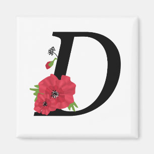 Aimant Monogramme D, lettre D, fleurs, monogramme