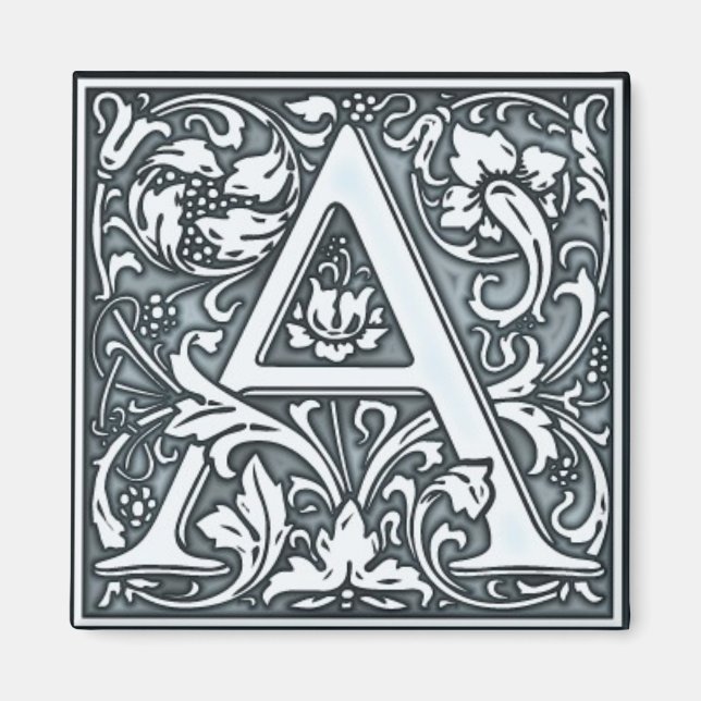 Aimant monogramme d'argent florissant - A (Devant)