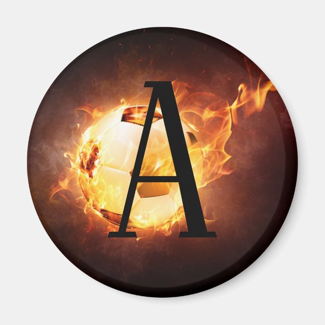 Aimant Monogramme de balle de football flamboyant (Devant)