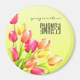 Aimant Monogramme de bouquet des tulipes d'aquarelles