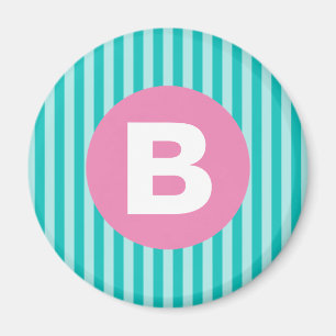 Aimant Monogramme de cercle rose rayé vertical bleu sarce