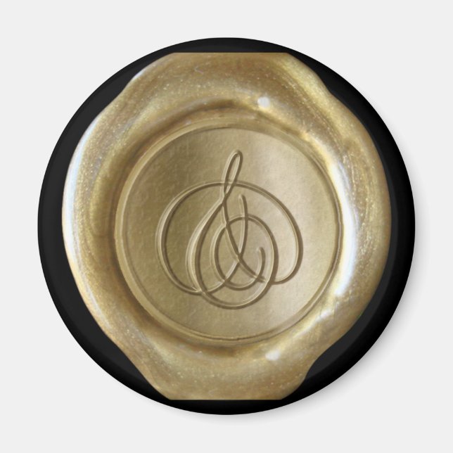 Aimant Monogramme de cire - Or - Style de script - (Devant)