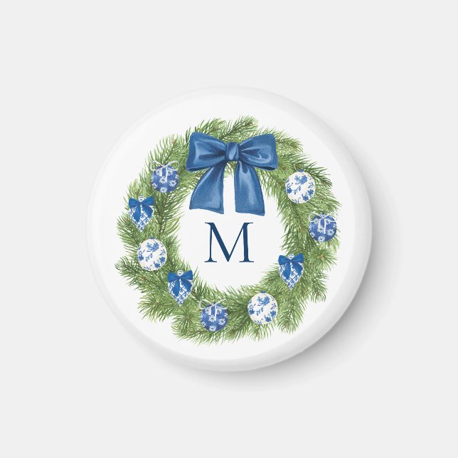Aimant Monogramme de couronne de Noël Chinoiserie (Devant)