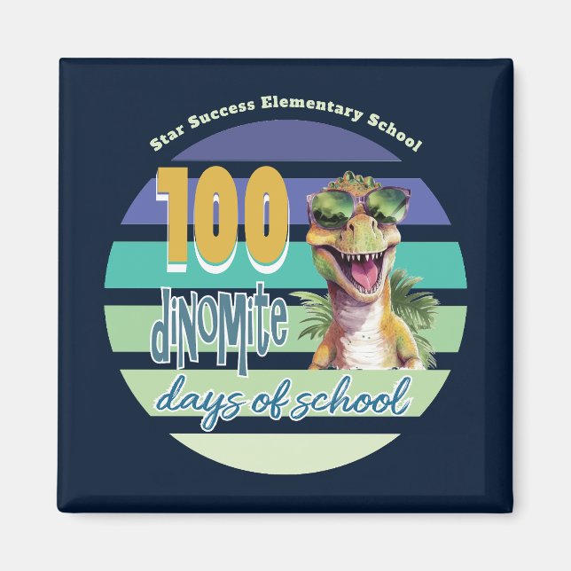 Aimant Monogramme de dinosaure pour les 100 jours d'école (Devant)