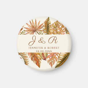 Aimant Monogramme de feuillage d'automne rustique Mariage