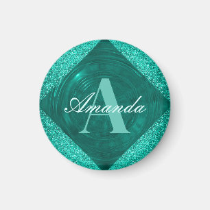 Aimant Monogramme de fille de Parties scintillant Turquoi