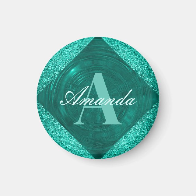 Aimant Monogramme de fille de Parties scintillant Turquoi (Devant)