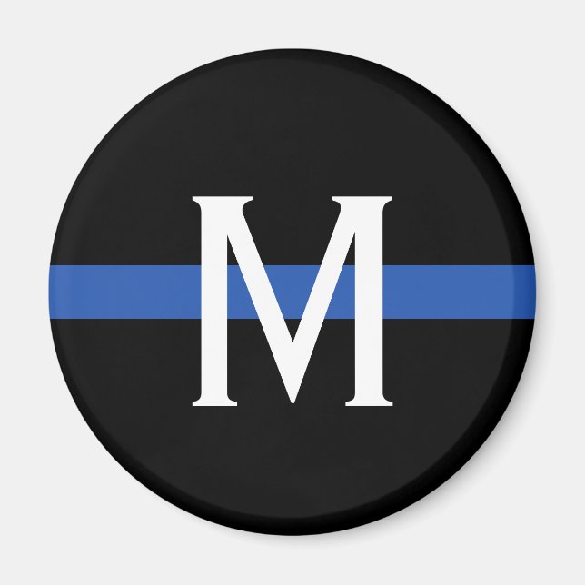 Aimant Monogramme de la ligne bleue mince de la police (Devant)