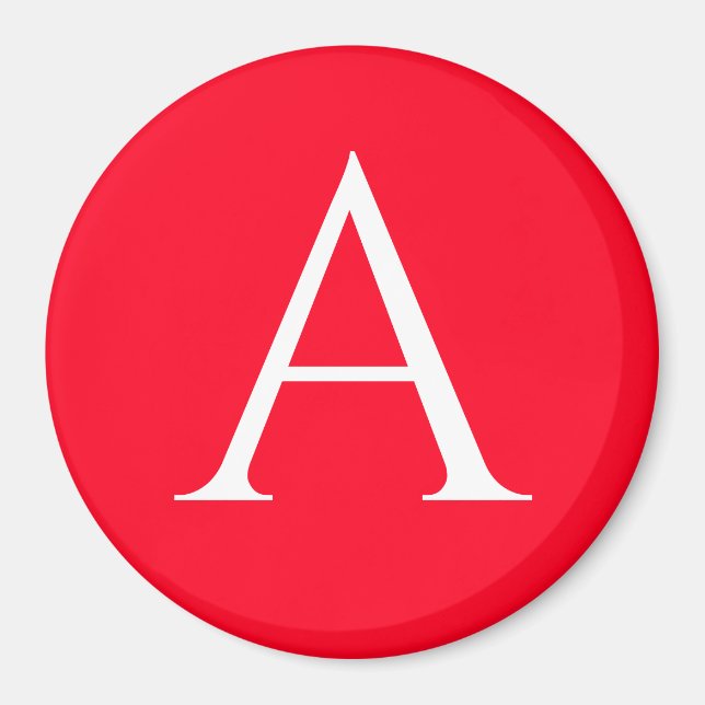 Aimant Monogramme de lettre initiale rouge blanc simple (Devant)