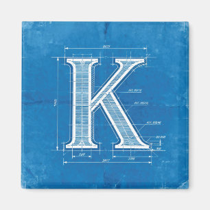 Aimant Monogramme de lettre K en bleu technique
