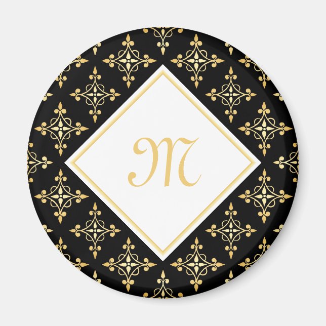 Aimant Monogramme de luxe Noir et Or Quatre Floral (Devant)