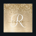 Aimant Monogramme de nom en métal pailleté or brossé<br><div class="desc">Personnalisez facilement ce design d'aimant chic tendance avec de jolies paillettes dorées sur un fond métallique or brossé.</div>