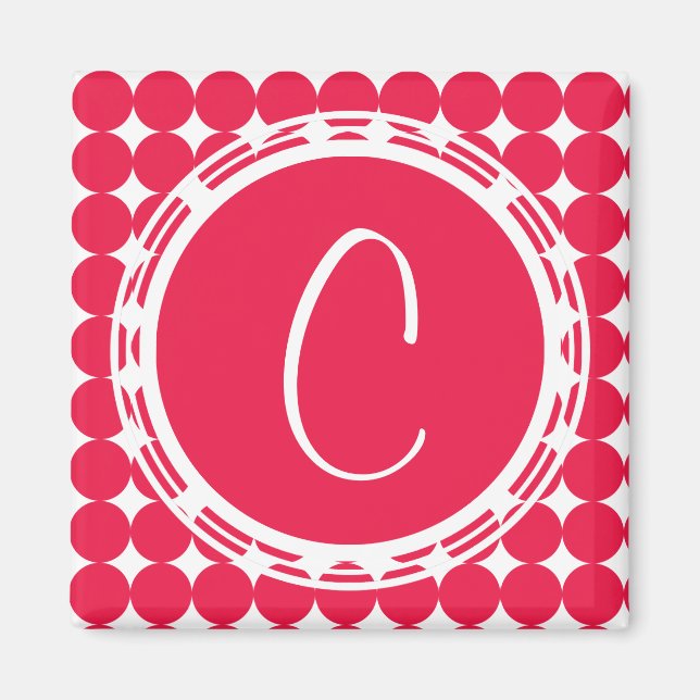Aimant Monogramme de point de polka rouge (Devant)