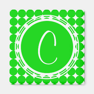 Aimant Monogramme de point de polka vert