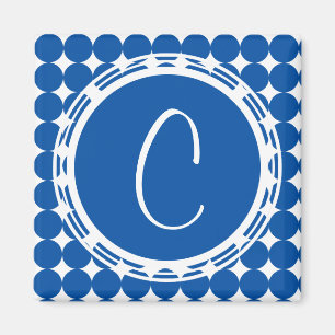 Aimant Monogramme de point Polka Bleu