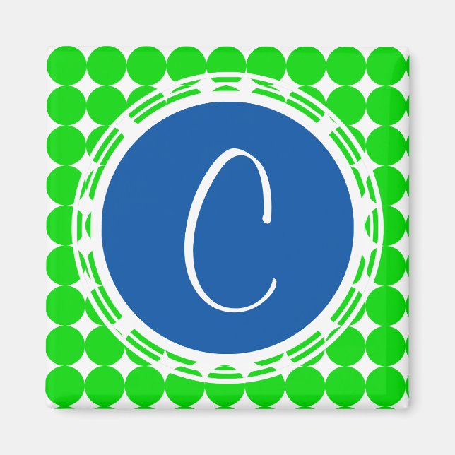 Aimant Monogramme de point Polka bleu et vert (Devant)