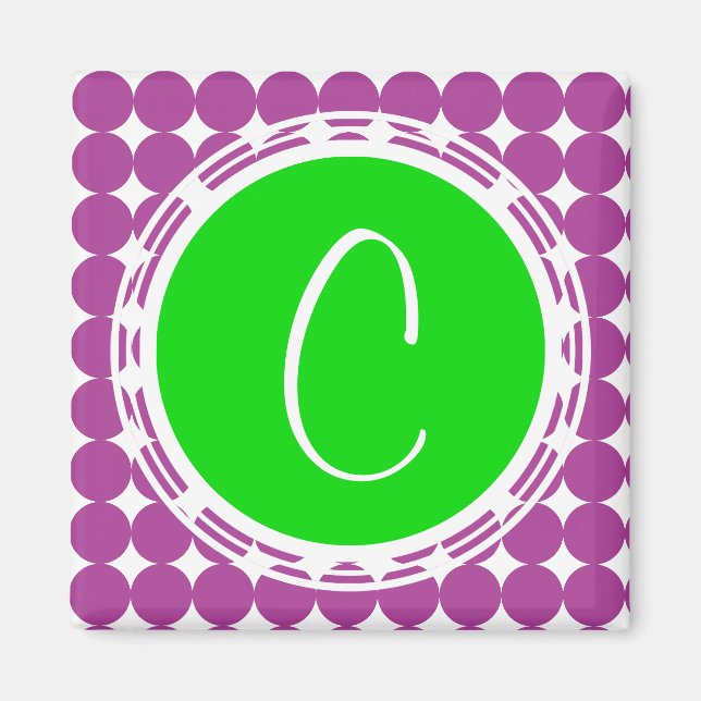 Aimant Monogramme de point Polka vert et violet (Devant)