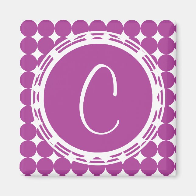 Aimant Monogramme de point Polka violet (Devant)