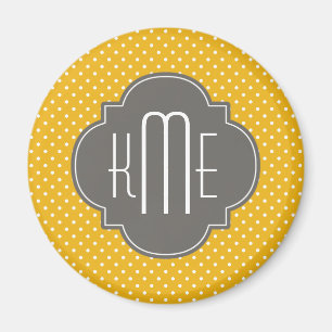 Aimant Monogramme de Quatrefoil Blanc Jaune Pois