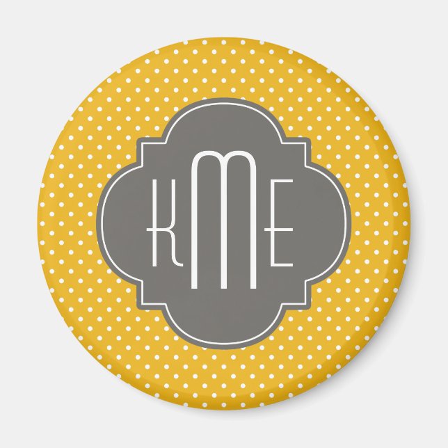 Aimant Monogramme de Quatrefoil Blanc Jaune Pois (Devant)