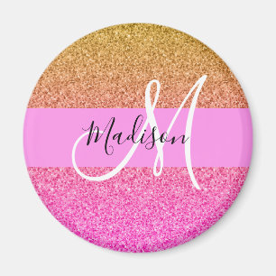 Aimant Monogramme de reflet rose et or Parties scintillan