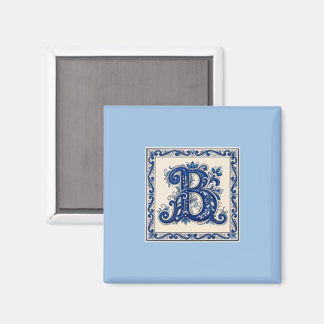 Aimant Monogramme de Rosemaling d'héritage norvégien - Bl (Recto/Verso)