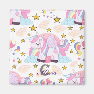 Aimant Monogramme de Unicorne d'or rose tendance