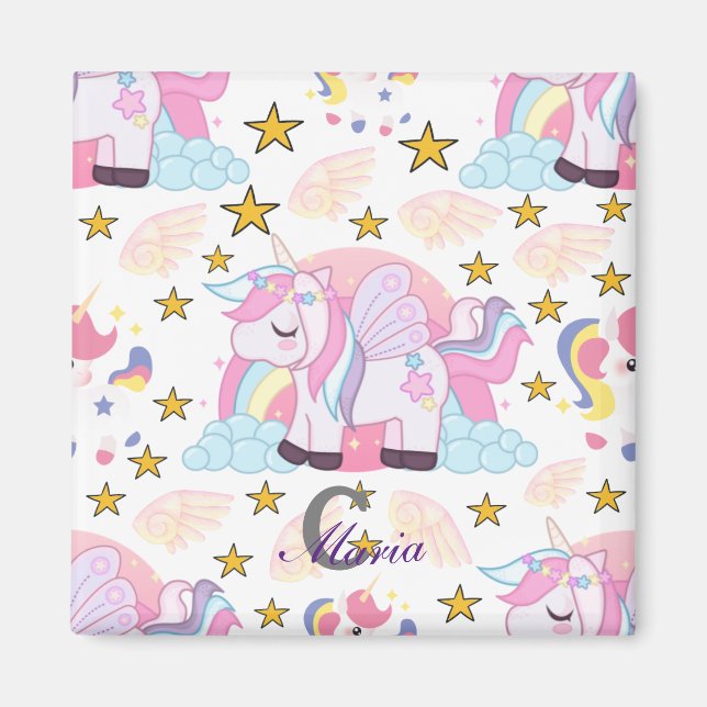 Aimant Monogramme de Unicorne d'or rose tendance (Devant)