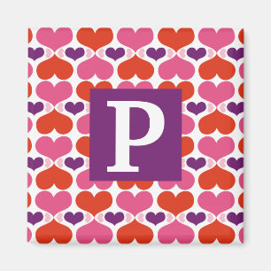 Aimant Monogramme d'édredon de coeurs de Valentine