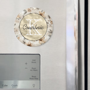 Aimant Monogramme doré floral marron crème