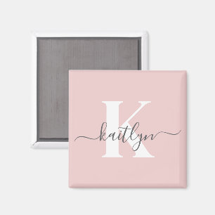 Aimant Monogramme élégant rose poudré gris