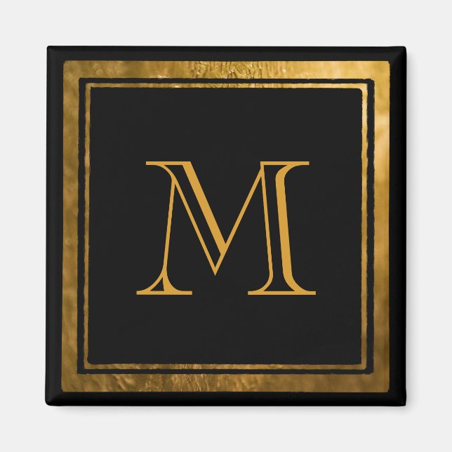 Aimant Monogramme élégant sous feuille d'or (Devant)