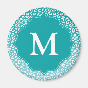 Aimant Monogramme Empreinte de léopard Turquoise