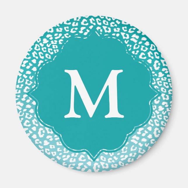Aimant Monogramme Empreinte de léopard Turquoise (Devant)