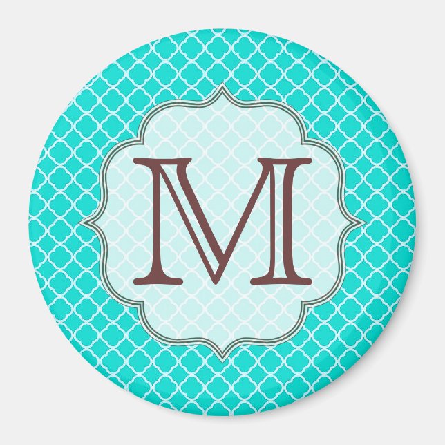 Aimant Monogramme en latte du quart turquoise (Devant)