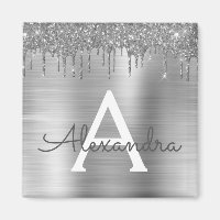 Monogramme en métal brossé avec paillettes argenté
