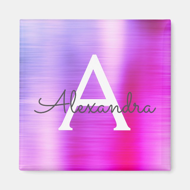Aimant Monogramme en métal brossé violet (Devant)