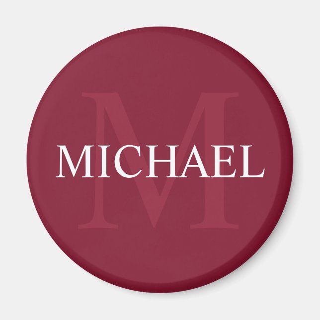 Aimant Monogramme et nom personnalisé Bourgogne rouge (Devant)