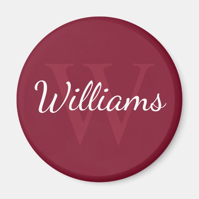 Aimant Monogramme et nom personnalisé Bourgogne rouge (Devant)
