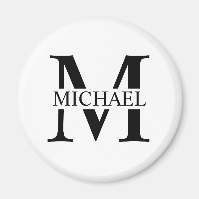 Aimant Monogramme et nom personnalisés blancs (Devant)