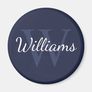 Aimant Monogramme et nom personnalisés Marine Blue